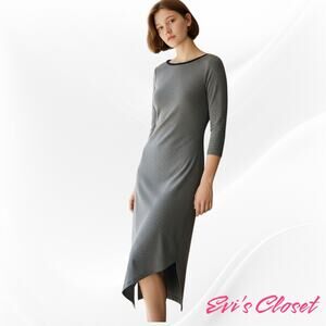 Chico"s Heathered Grey Knit Asymmetrical Hemline Sz 1 8-10 Midi Dress